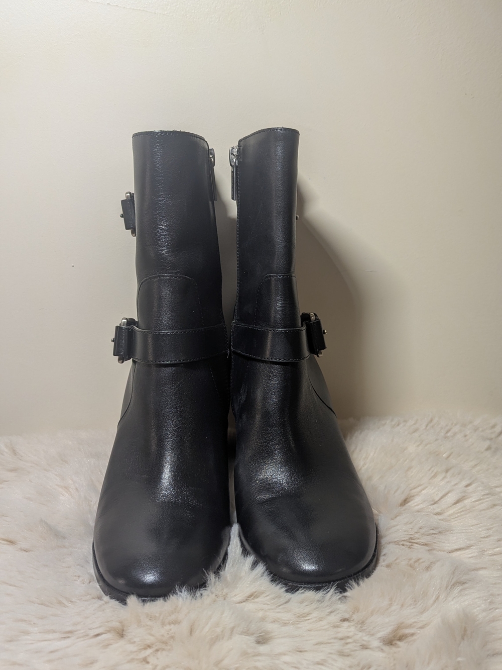 Michael Kors. Black Leather Buckle Ankle Boots - - Picture 5 of 14